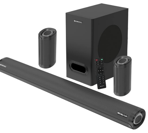 ZEBRONICS Zeb-Juke BAR 9500WS PRO Dolby 5.1 soundbar with Wireless Satellites, Dolby Audio, 525 Watts Output Power, 16.5cm subwoofer, HDMI ARC, Optical, BT v5.0, LED Display, Wall Mount and AUX,Black